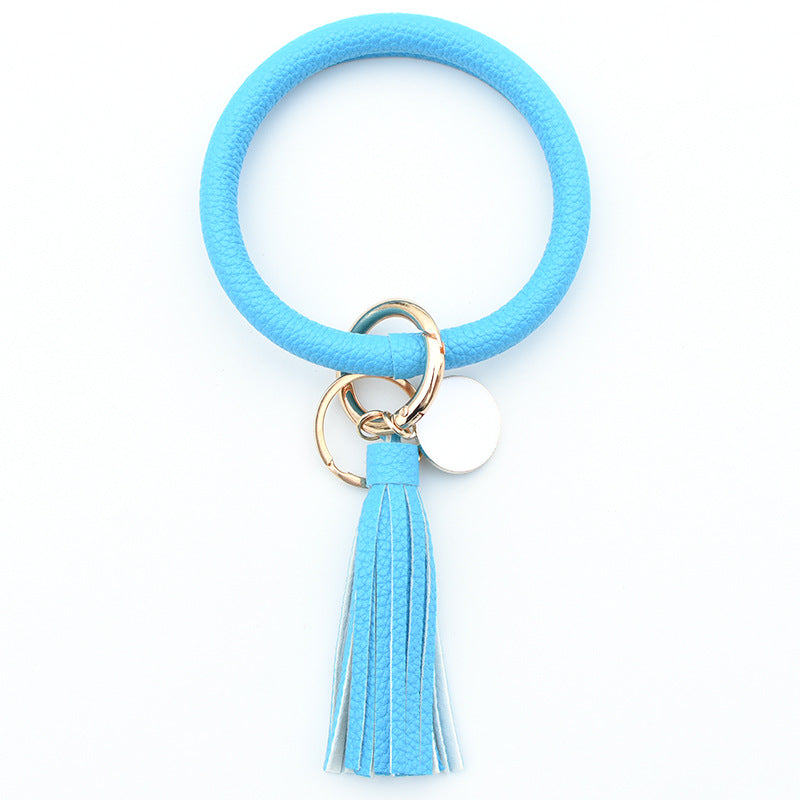 Wholesale Tie-dyed PU Leather Tassel Bracelet Keychain